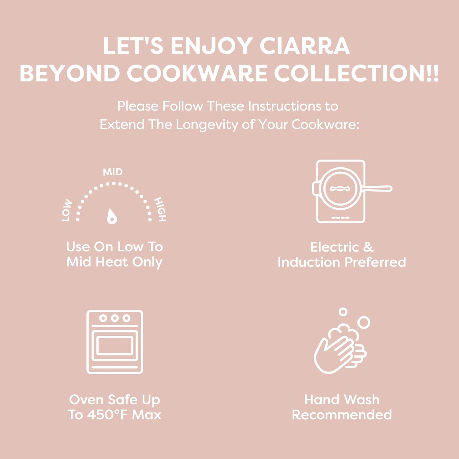 CIARRA Non Stick Cookware Set, Ceramic Pots and Pans Set with Lid, Non Toxic Cooking Set, PTFE & PFOA Free, Oven Safe & Compatible with All Stovetops, Pink