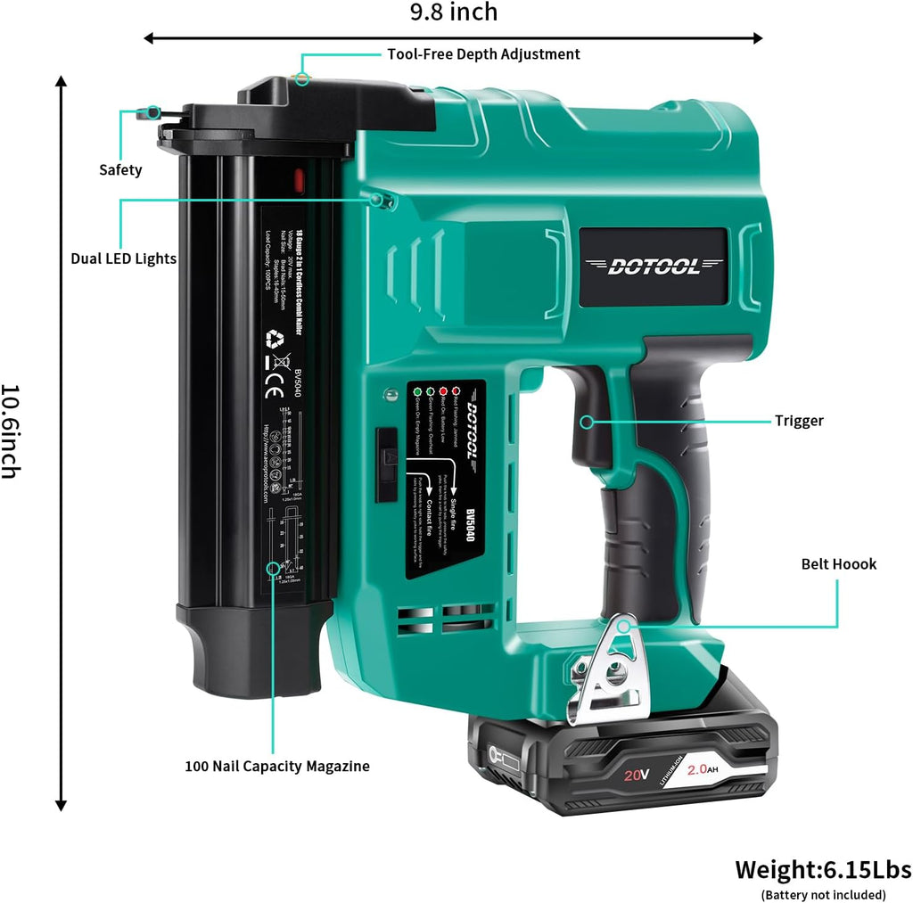 DOTOOL Cordless Nail Gun Battery Powered,2 in 1 Electric Nail Gun with 1000pcs 18 GA Nails, Brad Nailer with 20V 2.0A Batteries for Home Improvement & Woodworking