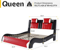 Jocisland LED Queen Bed Frame, Modern Faux Leather Upholstered Bed Frames with Headrest Headboard, Low Profile Beds with Wave-Like Curve Design, No Box Spring Needed, Easy Assembly, Red