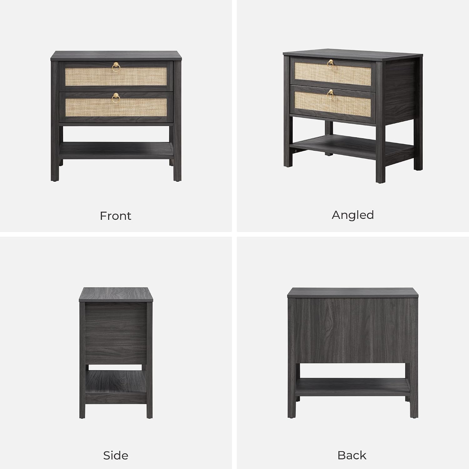 SICOTAS Night Stands Set of 2 for Bedroom, Large Bedside Tables with Drawer & Open Shelf, Wide Boho Rattan Nightstand Set Narrow Side Table for Master Bedroom