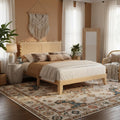 coucheta Rattan Bed Frame Queen with Natural Rattan Headboard,Queen Bed Frame with LED Lights,Rattan Queen Bed Frame with Headboard,Solid Wood Foundation with Silent Slats,No Box Spring Needed(Queen)