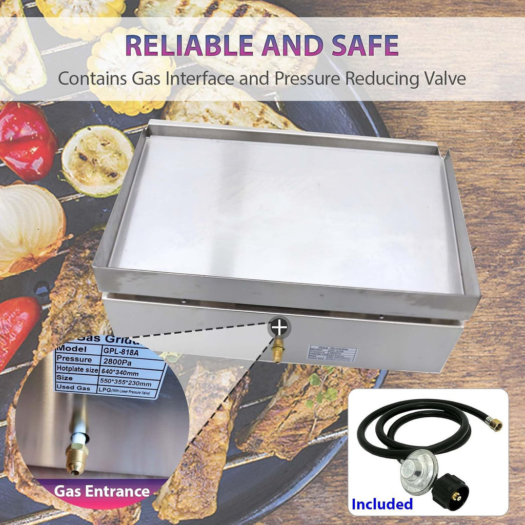 2800Pa 22' x 13.4' Stainless Steel Commercial Home Gas Grill Griddle, LPG Countertop Flat Top Grill with 6MM Thick Steel Plate, Ideal for Camping, Outdoor and Kitchen Use