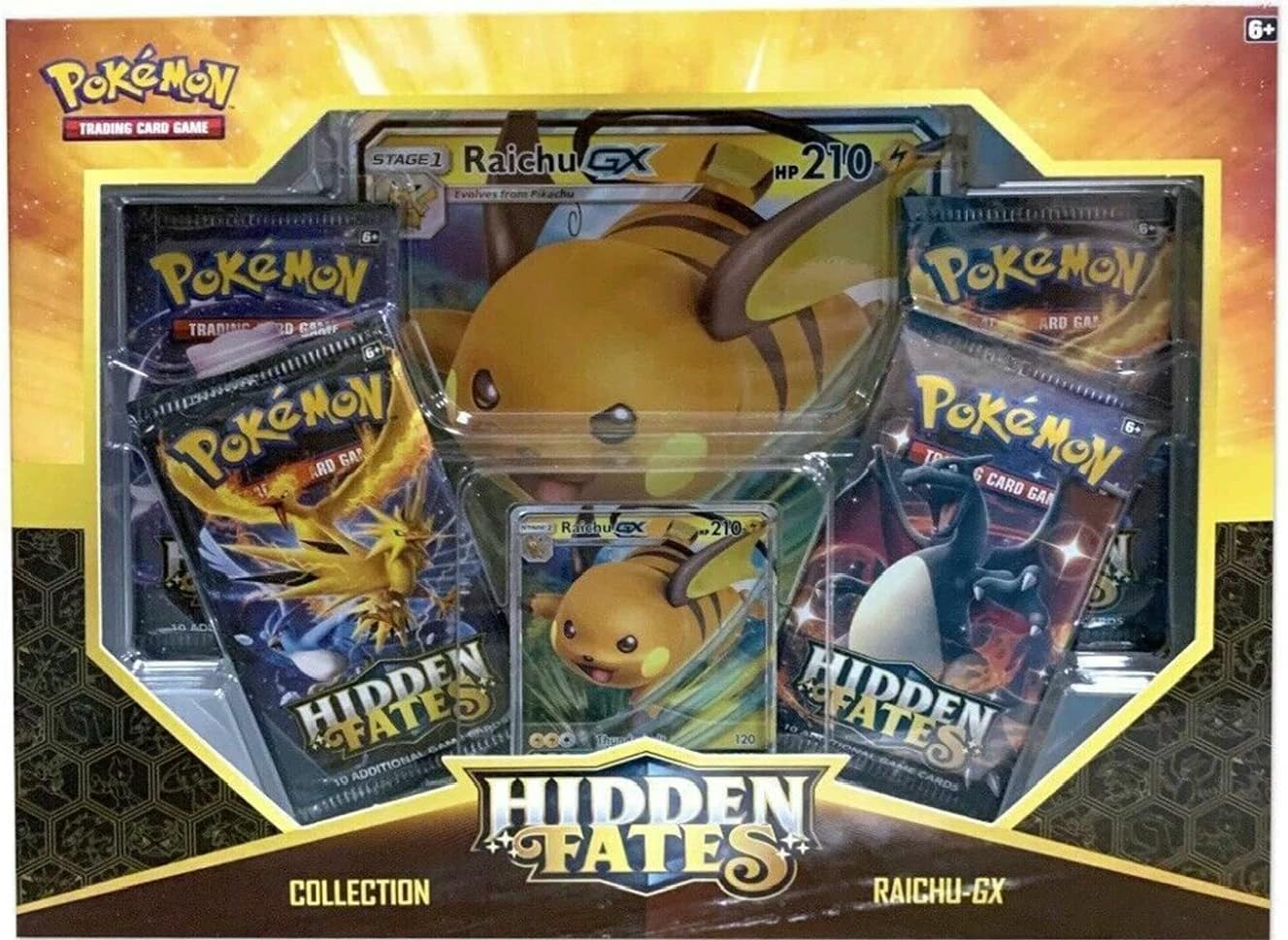 Pokemon Sun & Moon 11.5 Hidden Fates Assorted Gx Box- Charizard-GX, Raichu-GX, or Gyarado-GX