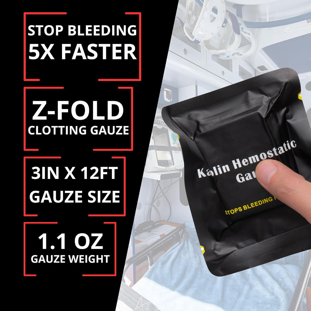 First Aid Advanced Quick Clot Combat Gauze - Flexible Hemostatic Gauze - to Stop The Bleed kit Faster Wound Packing withQuick Clotting Medical Gauze - Survival Kit Supplies (Pack of 10)