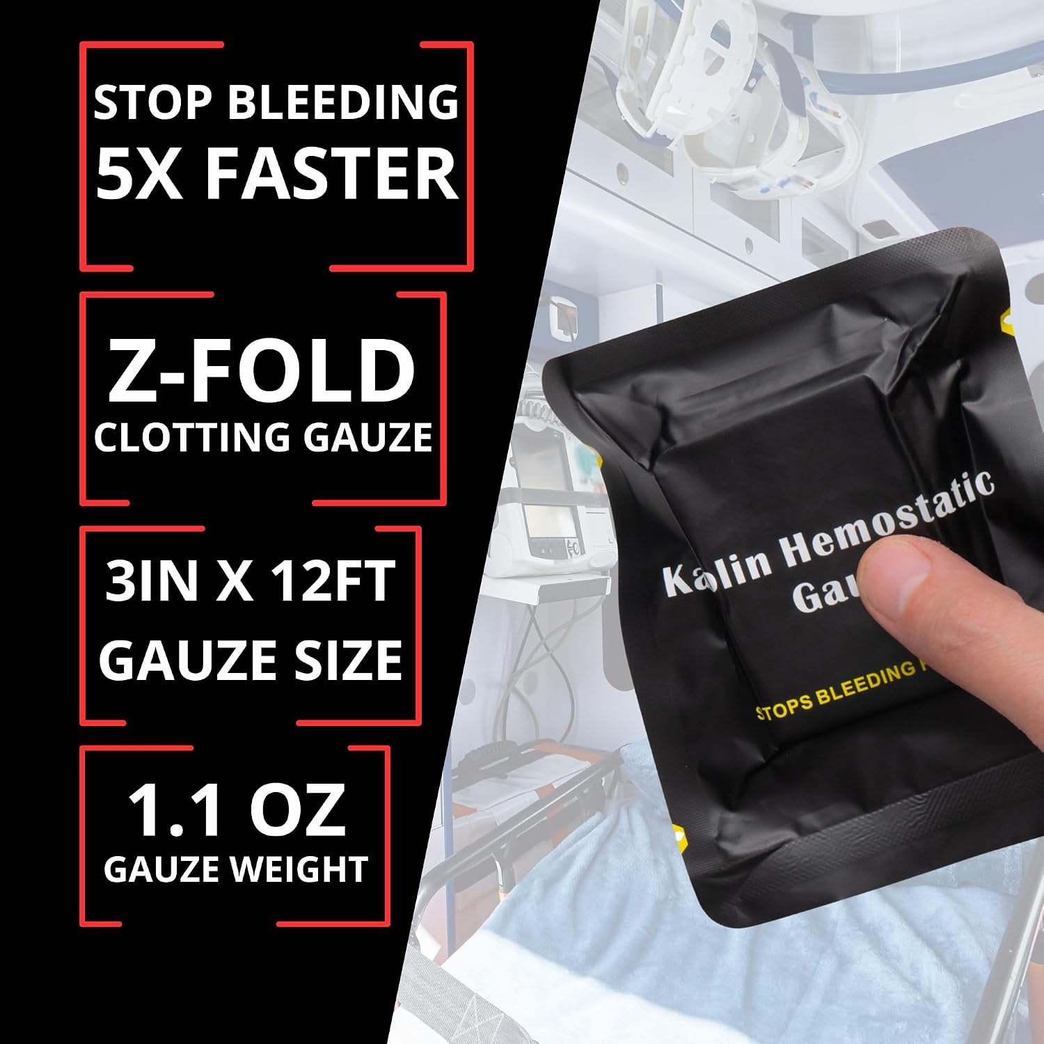 First Aid Advanced Quick Clot Combat Gauze - Flexible Hemostatic Gauze - to Stop The Bleed kit Faster Wound Packing withQuick Clotting Medical Gauze - Survival Kit Supplies (Pack of 10)