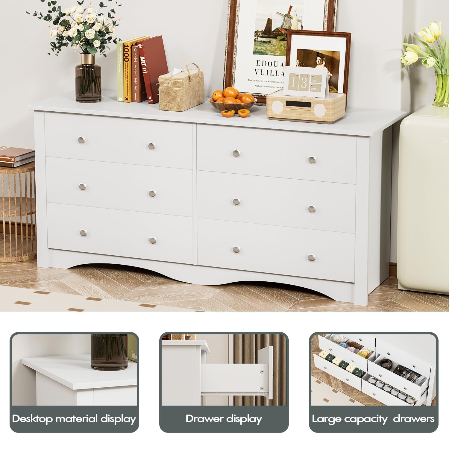 YESHOMY Dresser for Bedroom with 6 Drawers, Modern Chest of Drawers, Wooden Dressers, TV Stand for Living Room,Closet, Hallway (Pure White)