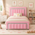 HOMBCK Twin Size Bed Frame with Headboard, Velvet Upholstered Platform Bed with Wooden Slats Support, Mattress Foundation, Twin Bed Frames for Girls, No Box Spring Needed, Easy Assembly, Pink