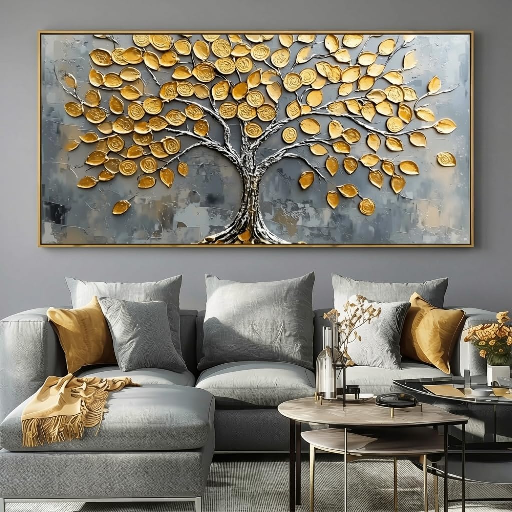 Abstract Tree of life Wall Art - Framed Modern Canvas Painting for Living Room, Bedroom Home Office Decor, 60x30 Inch Ready to Hang