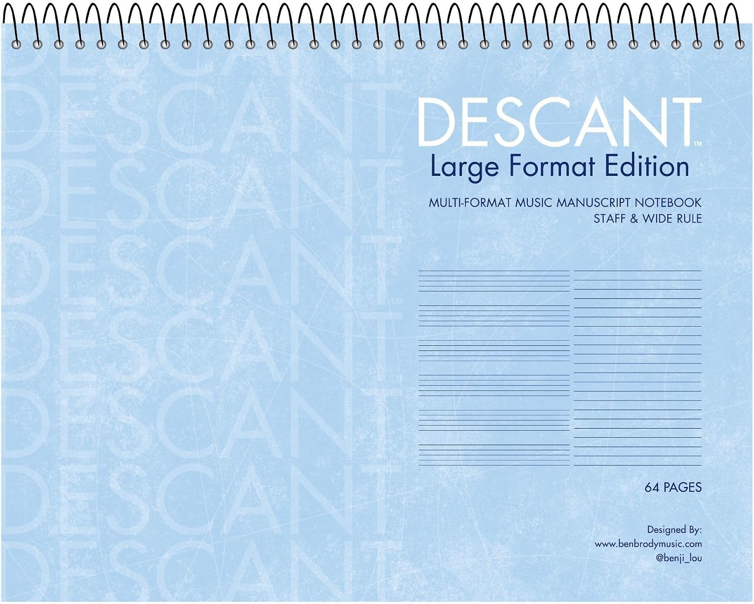 Roaring Spring Descant Spiral Music Notebook, Case of 24, Unique Staff & Wide Ruled Multi-Format Manuscript, 11' x 8.5' 64 Pages, Top Bound, Heavy 20lb White Paper
