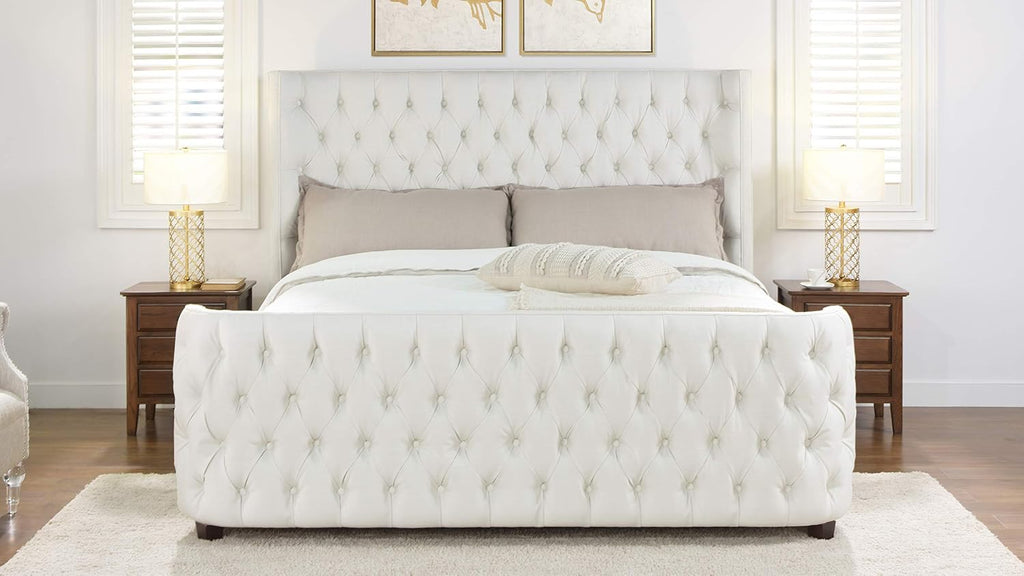 Jennifer Taylor Home Brooklyn King Tufted Panel Bed Headboard and Footboard Set, Antique White Polyester
