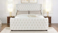 Jennifer Taylor Home Brooklyn King Tufted Panel Bed Headboard and Footboard Set, Antique White Polyester