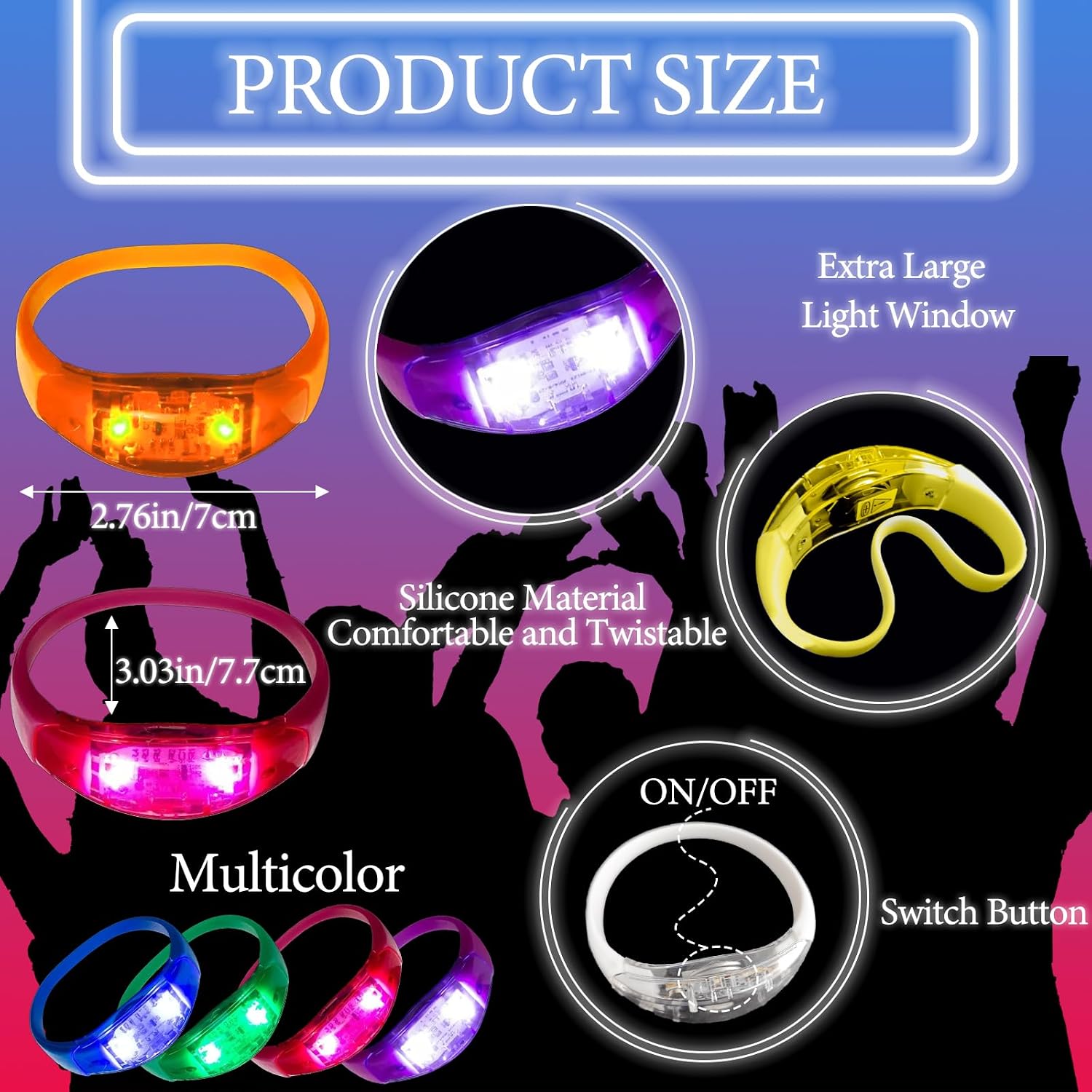 96 Pcs LED Glow Bracelets Sound Activated Light Up Bracelets for Adults & Kids Glow in the Dark Party Supplies Birthday Party Favors for Christmas, Halloween, Rave, New Year, Concert