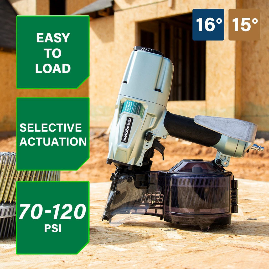 Metabo HPT Siding/Light Framing Coil Nailer, Pro-Preferred Pneumatic Power Nailers for Versatile Siding and Framing Tasks, Tool For 16° Wire 1-3/4'-3' and 15° Plastic to 1-3/4' - 2/14' Nails, NV75A5