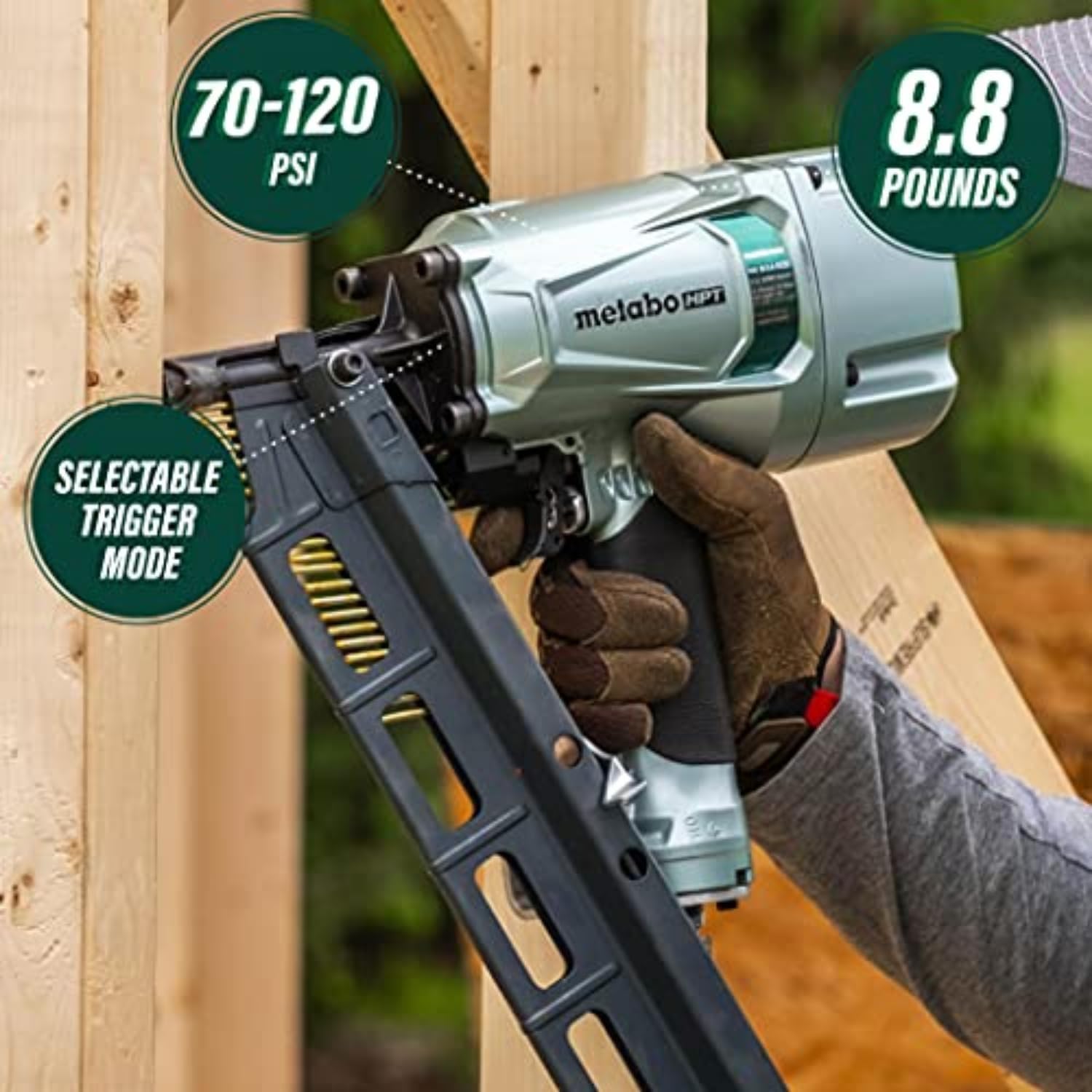 Metabo HPT Framing Nailer, Pro-Preferred Pneumatic Power Nailer & Framing Tool For Flooring, Roof Decking & More, Rapid Response Cylinder Valve, 21° 2' to 3-1/4' Plastic Collated Nails, NR83A5(S)