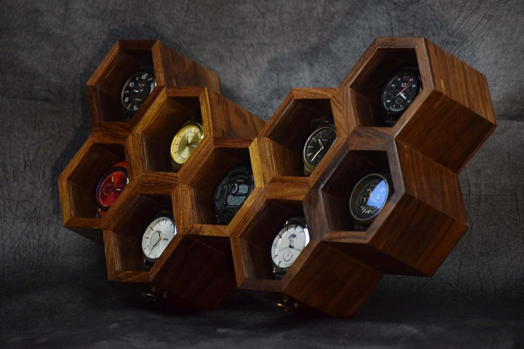 Extra Large Superior Rosewood Honeycomb Watch Box Display Case Holder Collector Organizer for Men, Vintage Watch Storage Box to Store and Keep your Watches Safe and Sophisticated (nine storage)