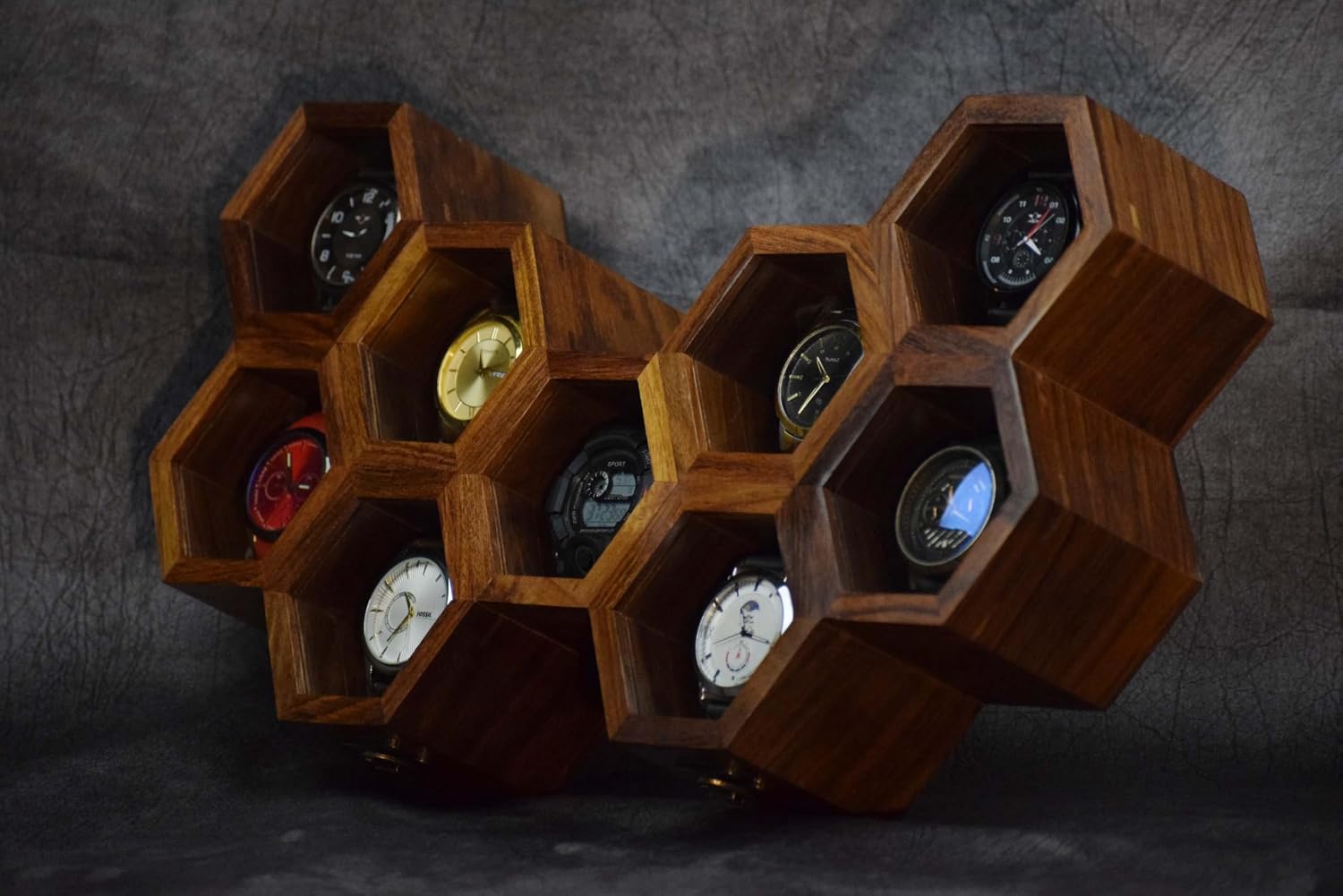 Extra Large Superior Rosewood Honeycomb Watch Box Display Case Holder Collector Organizer for Men, Vintage Watch Storage Box to Store and Keep your Watches Safe and Sophisticated (nine storage)