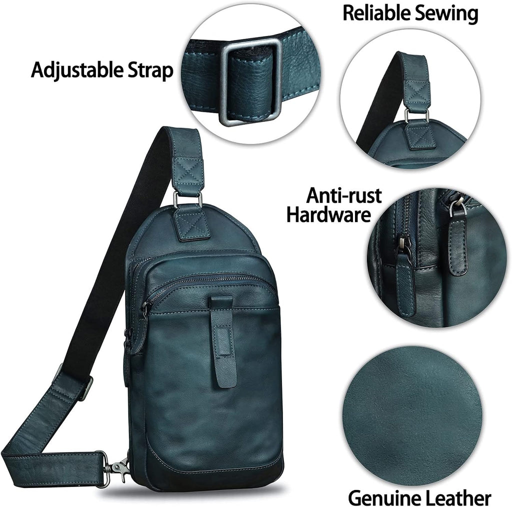 Genuine Leather Silng Bag for Men and Women Retro Leather Sling Backpack Purse Shoulder Crossbody Bag Chest Bag