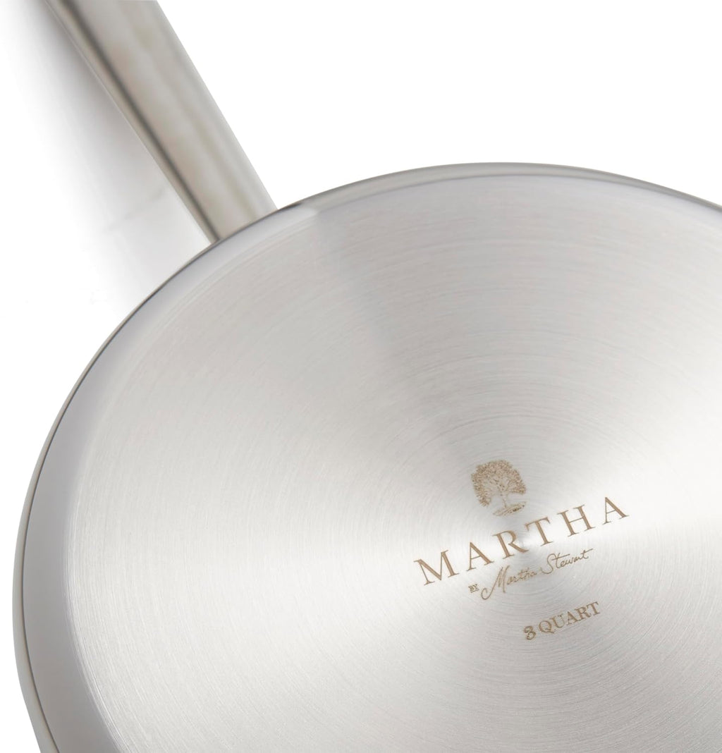 Martha by Martha Stewart 3-Quart Triply Stainless Steel Low Saucepan w/Lid
