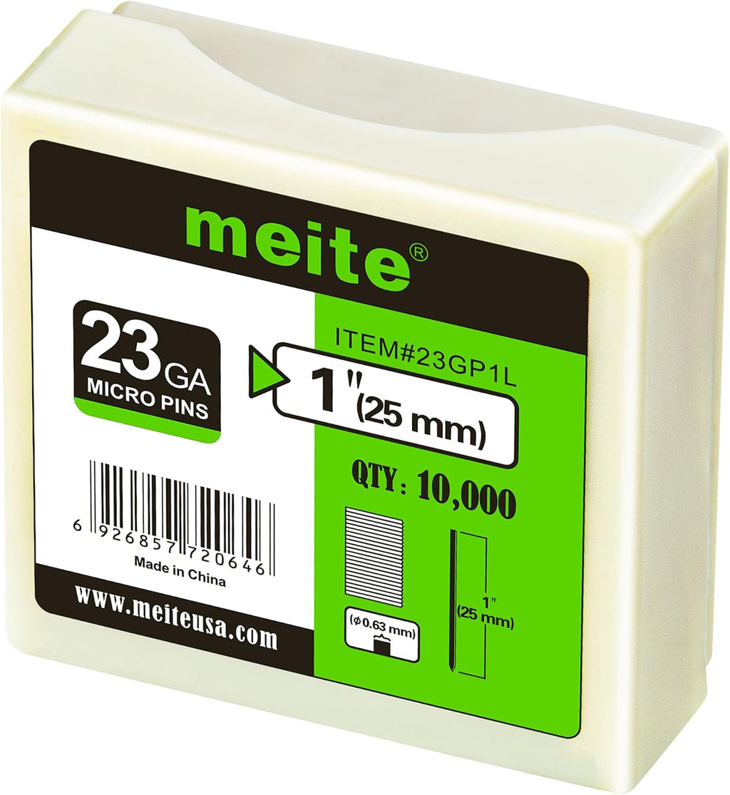 meite 23 Gauge Pin Nails, 1-Inch Micro Headless Piner Nails - Galvanized 23GA Pins Nails for Nail Gun, Ideal for Fine Woodworking and Trim Work (1 Case)