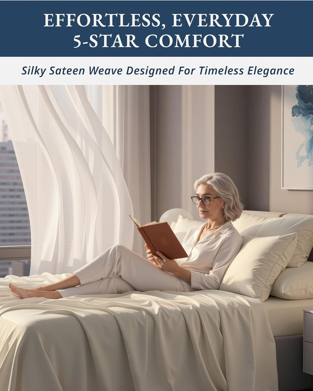 LANE LINEN 100% Egyptian Cotton Split King Bed Sheets for Adjustable Beds Soft & Comfy Sateen Weave for Silky Smooth Finish, Available in Variety of Colors - Ivory