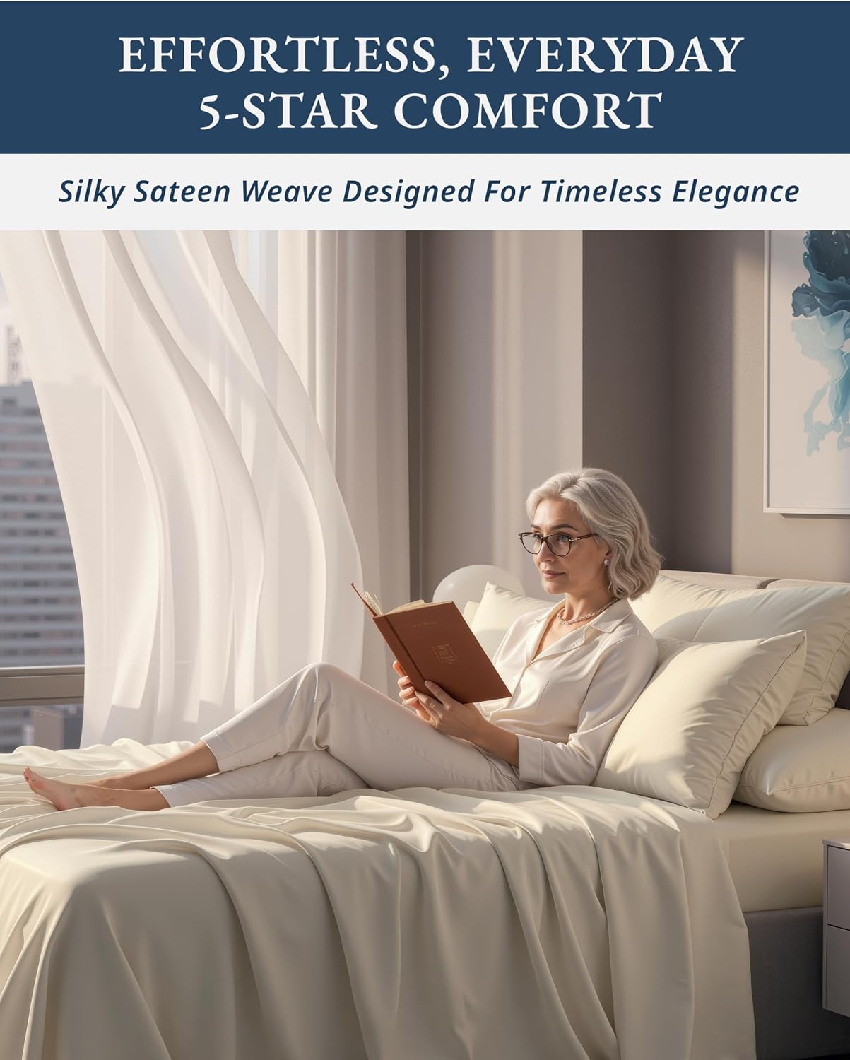 LANE LINEN 100% Egyptian Cotton Split King Bed Sheets for Adjustable Beds Soft & Comfy Sateen Weave for Silky Smooth Finish, Available in Variety of Colors - Ivory