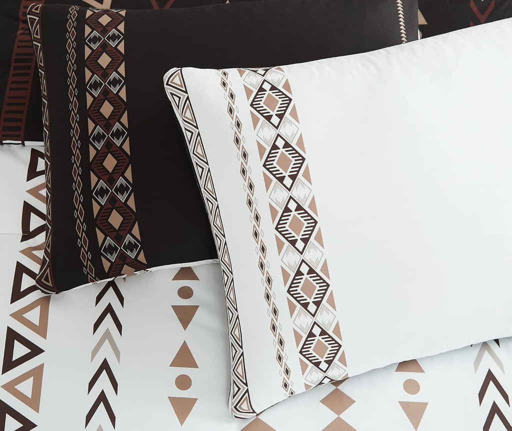 Geniospin Super King Plus Size Comforter Set- 7 Pieces Boho Bed in a Bag, Western Bedding Set for All Seasons, Reversible Aztec Bedding, Lightweight Comforter Bed Set with Sheets, Pillowcases & Shams