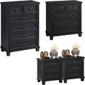 SAVOR LIFE Farmhouse Bedroom Dresser and Nightstand Set of 4, 6 Drawer Tall & 5 Drawers Dresser & 3 Drawer Nightstand Set with Wooden Legs, Rustic Wood Furniture for Bedroom, Hallway, Black