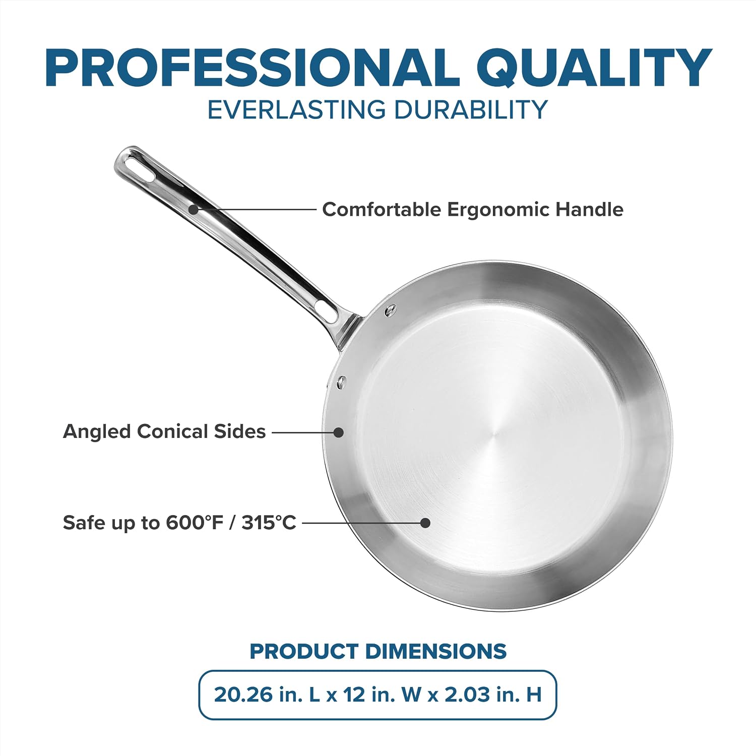 Viking Contemporary 3-Ply Frying Pan, 12 Inch Stainless Steel Kitchen Cookware, Silver