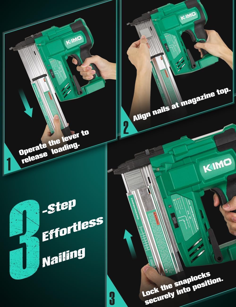 KIMO 2' Brad Nailer Cordless 18 Gauge w/ 20V Battery 2.0Ah X 2, 1000pcs Nails and Staples,180 Nails/min, 2 Firing Modes, Adjustable Nailing Depth, 2 in 1 Cordless Nail Gun and Stapler for DIY Project
