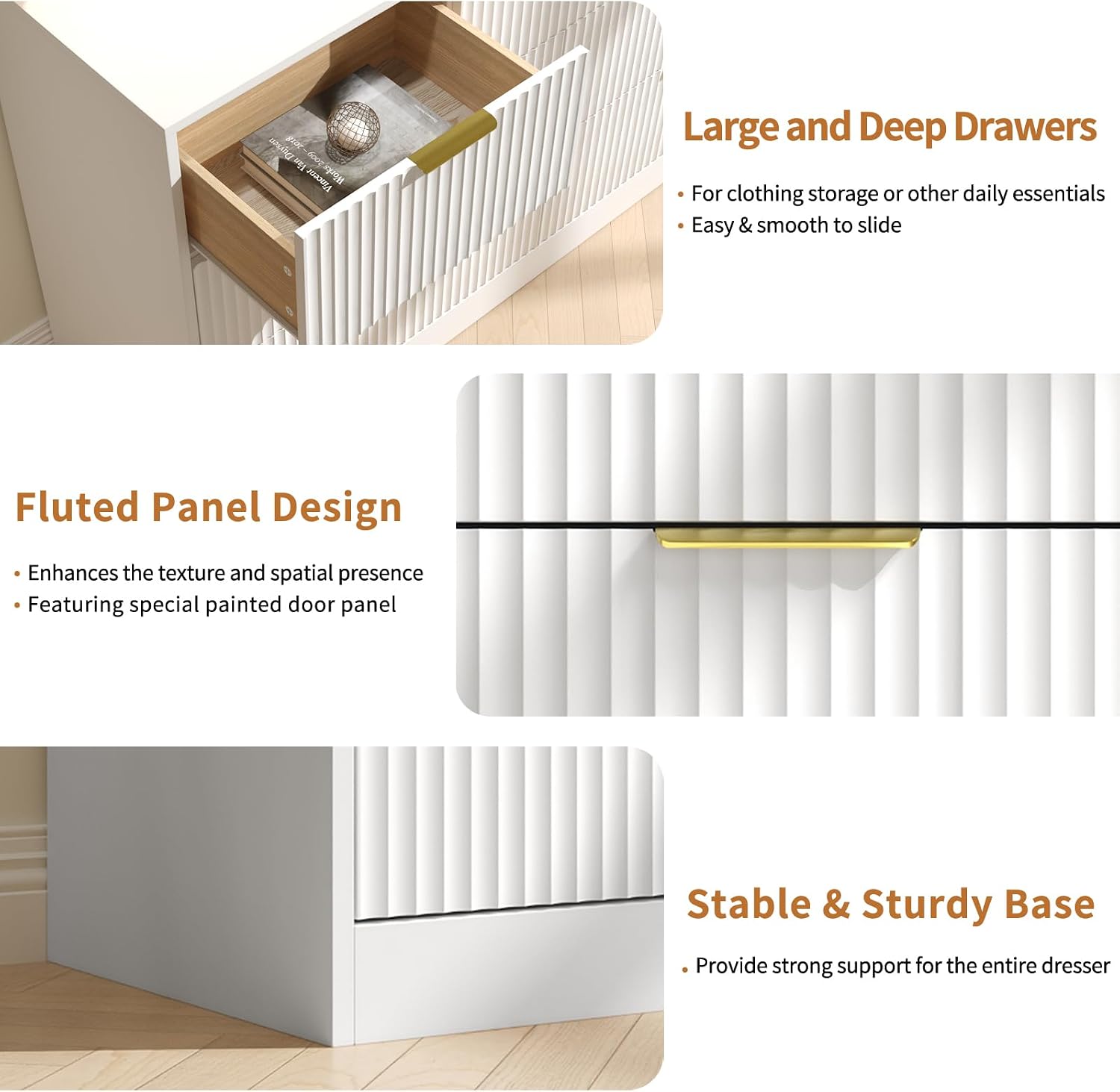 White Dresser Set of 2, Long Dresser for Bedroom Wooden with 14 Drawers, Fluted Modern Bedroom Furniture Set, TV Stand Dressers & Chests of Drawers for Closet (15.7'D x 110.2'W x 31.8'H)