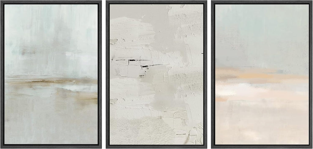 SIGNWIN Framed Canvas Print Wall Art Set Pastel Grunge Watercolor Landscape Shapes Abstract Illustrations Modern Art Decorative Nordic Chic Calm for Living Room, Bedroom, Office - 16'x24'x3 Black