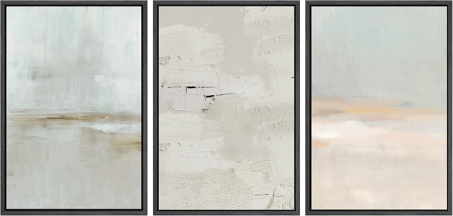 SIGNWIN Framed Canvas Print Wall Art Set Pastel Grunge Watercolor Landscape Shapes Abstract Illustrations Modern Art Decorative Nordic Chic Calm for Living Room, Bedroom, Office - 16'x24'x3 Black