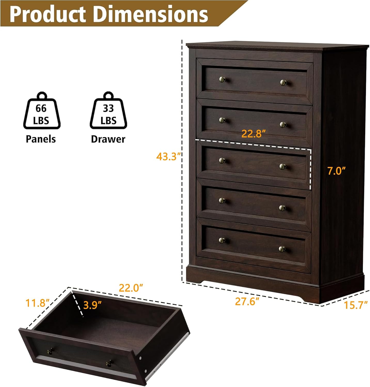 LOUVIXA Farmhouse Bedroom Sets of 4, 4Pcs Farmhouse Dresser Set，Including 9 Drawer Dresser, 5 Drawer Dressers and Nightstand Set of 2 with Charging Station (Brown Sets, 4 Pieces)