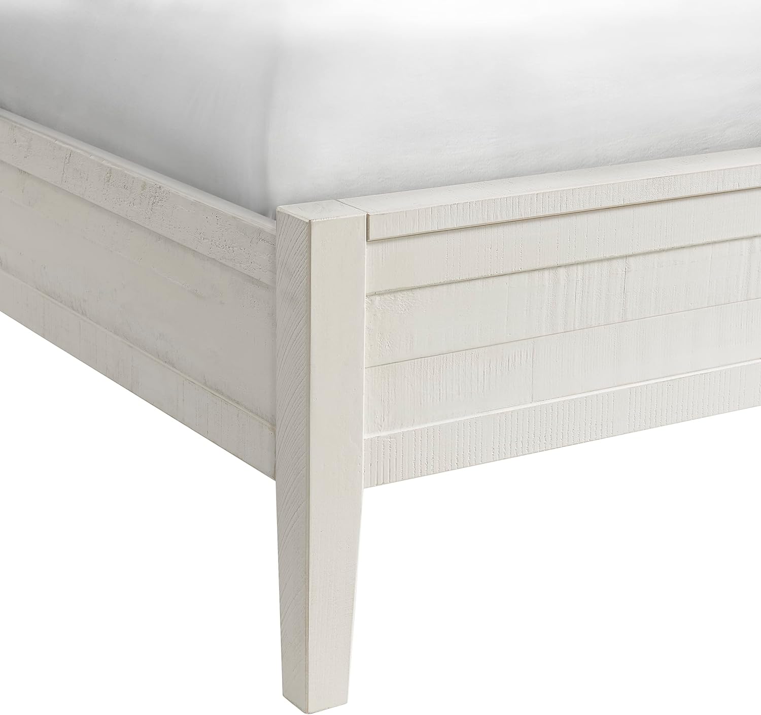 Arden Queen Size Panel Bed Frame – Solid Brazilian Pine Wood with High 50' Headboard, Low 18' Footboard, 8' Underbed Clearance – Rustic Boho Bedroom Style by Alaterre Furniture (Light Driftwood White)