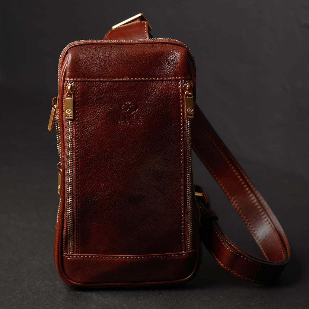 Time Resistance Leather Crossbody Bag - Brown Sling Bag - Messenger Bag for Men and Women - Handmade Shoulder Bag Backpack | Handmade