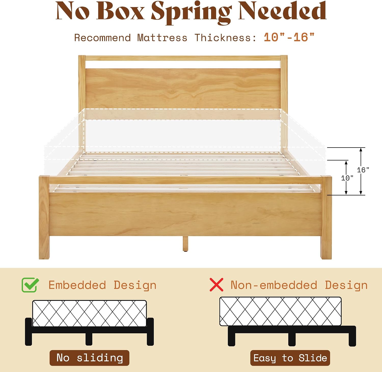 AMERLIFE 3 Pieces Solid Wood Bedroom Set, Full Platform Bed Frame with Headboard and Fully Assembled Nightstand Set of 2 with Storage Drawer, Modern Bedroom Furniture Set, Natural