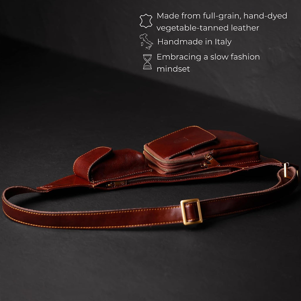 Time Resistance Leather Sling Bag - Crossbody Bag - Messenger Bag for Men and Women - Handmade Shoulder Bag Backpack