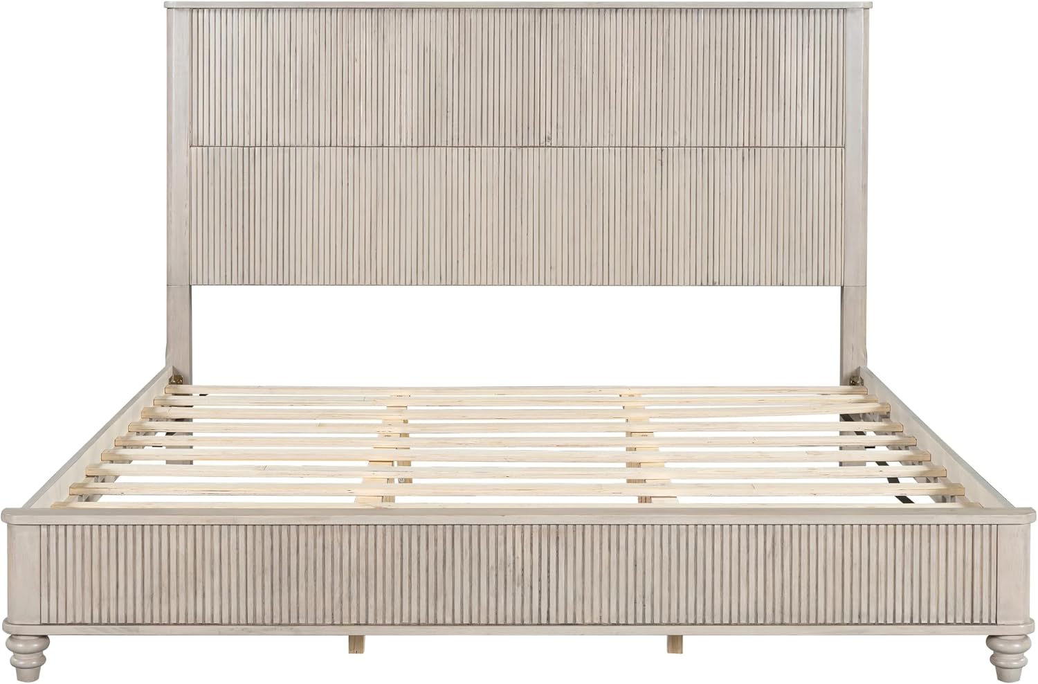 3-Pieces Bedroom Sets, King Size Platform Bed with 2 Nightstands, Solid Wood Platform Bed Frame with Tall Headboard and Classic American Turned Legs (Beige-5.25, King)
