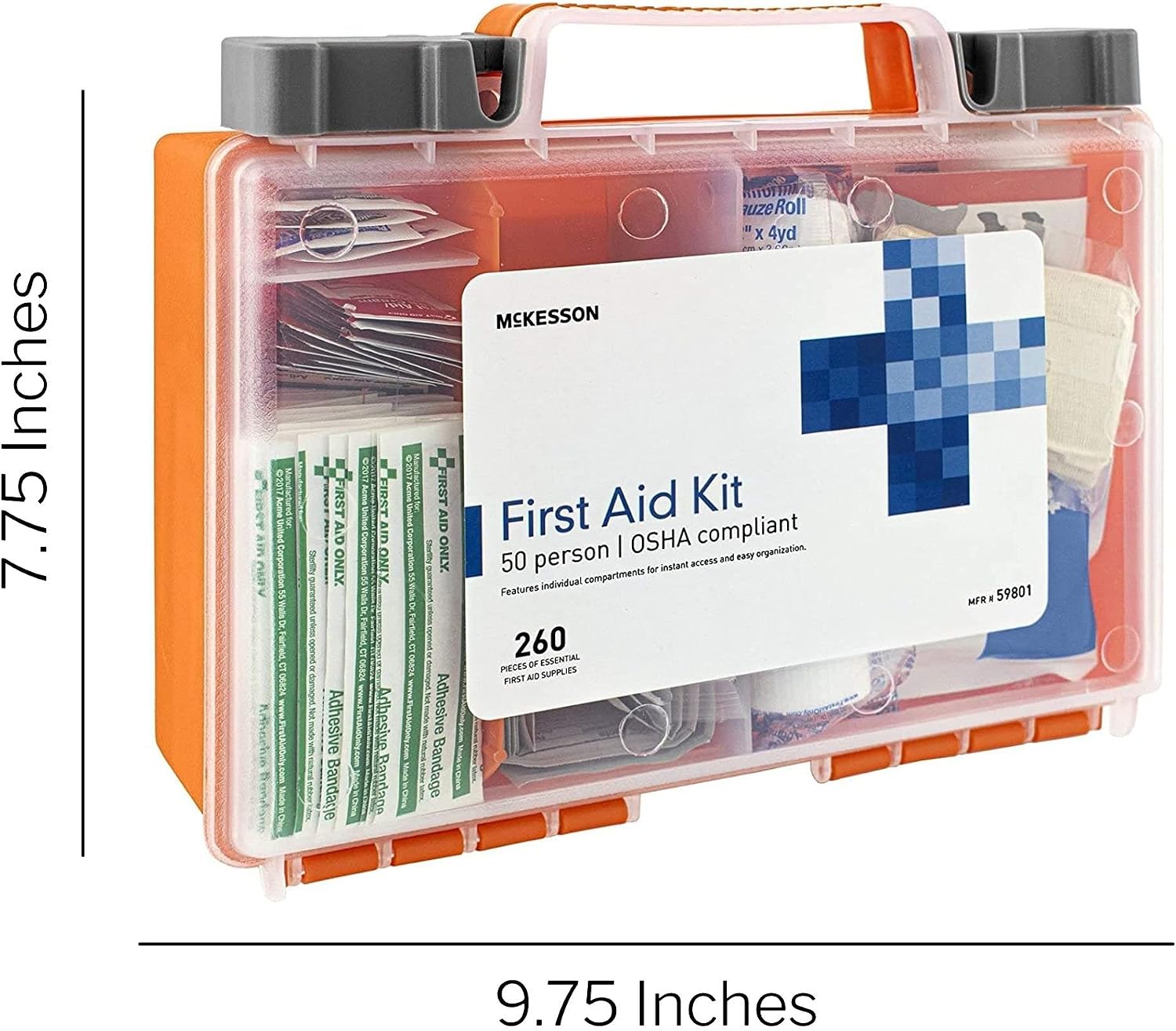 McKesson First Aid Kit, 260 Pieces, OSHA Compliant 50 Person Kit for Car, Home, Office, Camping, Travel, Case of 12