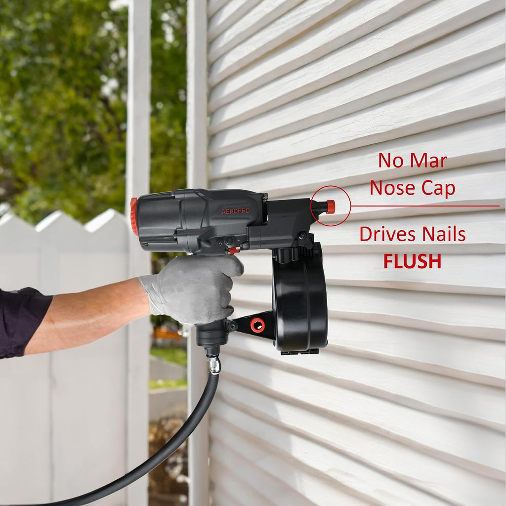 AeroPro CN65Z 0 Degree 1-1/2″ to 2-1/2″ Pneumatic Coil Siding Nailer with Tool-less Depth Adjustment and Side Load, Tilt Bottom Magazine