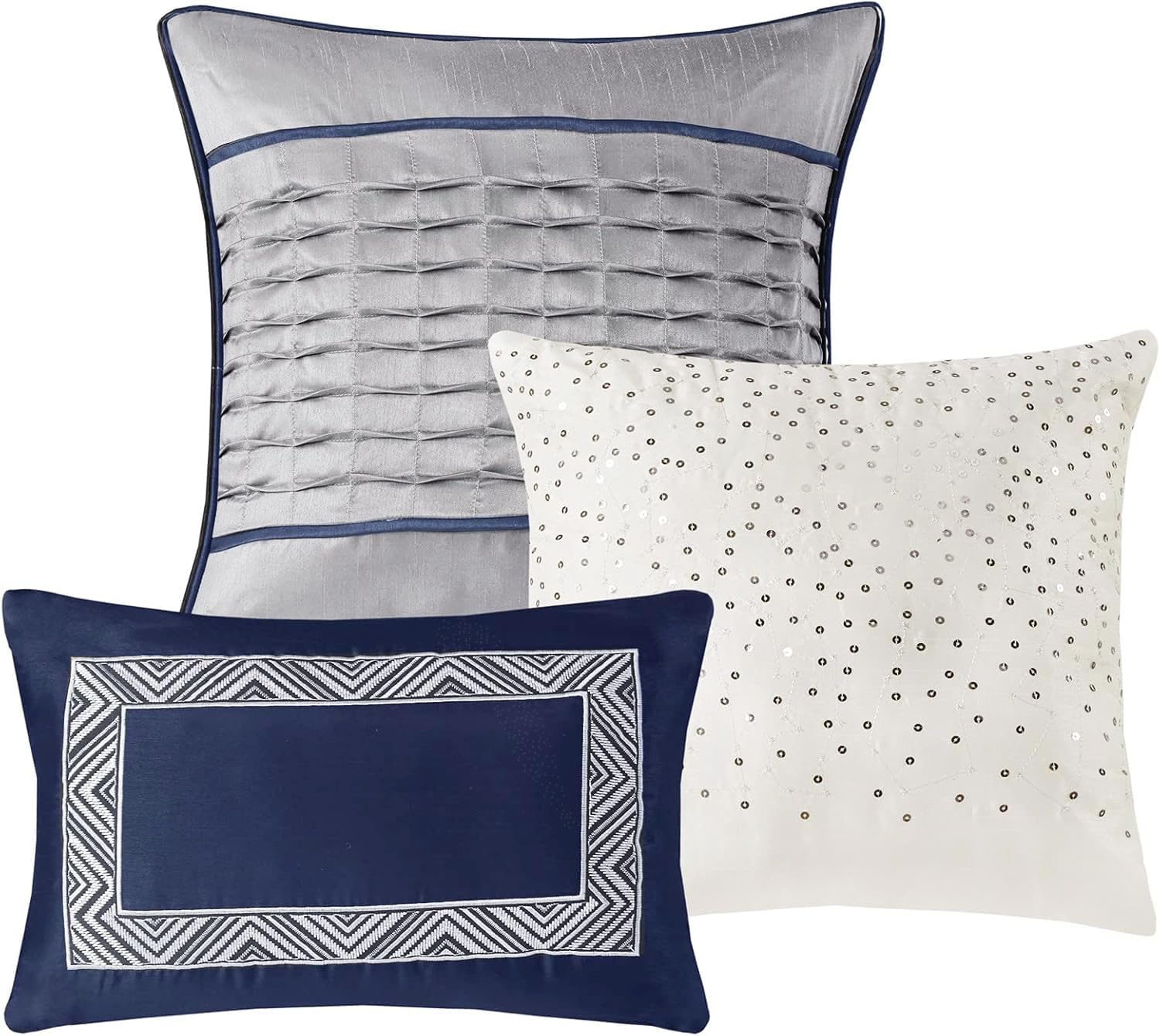 Madison Park King Quilt Set - Lustrous Jacquard & Glitter Accent Coverlet Set for King Size Bed - All Season, Lightweight, Shams, Decorative Pillow, Chevron Grey/Navy