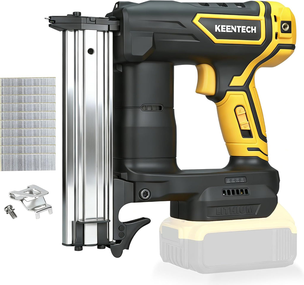 18 GA Cordless Brad Nailer for Dewalt 20V Battery (No Battery), Cordless Nail Gun with 1000PCS 3/8'–1-1/4' Nails, Electric Brad Nailer with Powerful Driving Force, 2 Firing Modes, for Baseboard & Wood