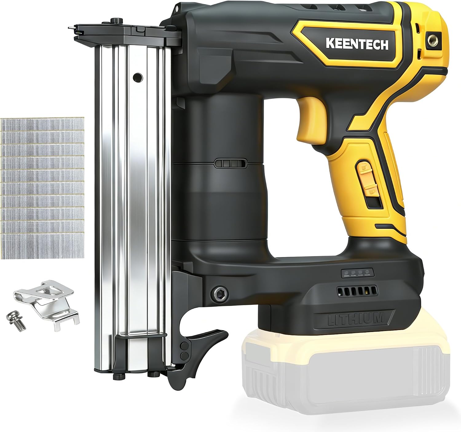 18 GA Cordless Brad Nailer for Dewalt 20V Battery (No Battery), Cordless Nail Gun with 1000PCS 3/8'–1-1/4' Nails, Electric Brad Nailer with Powerful Driving Force, 2 Firing Modes, for Baseboard & Wood