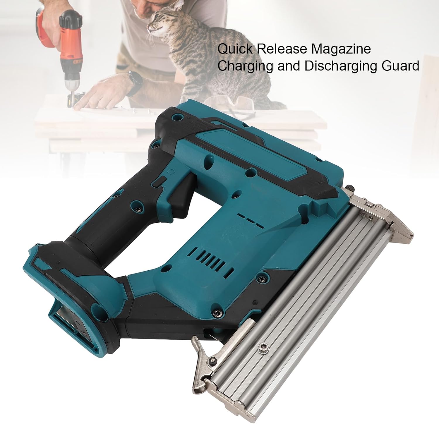 Focket Cordless Brad Nailer, 0.4 0.8MPa Battery Powered Nail with Depth Adjustment for 10 30mm Straight Nails 100Pcs Capacity Cordless Staple for Woodworking Upholstery Carpentry