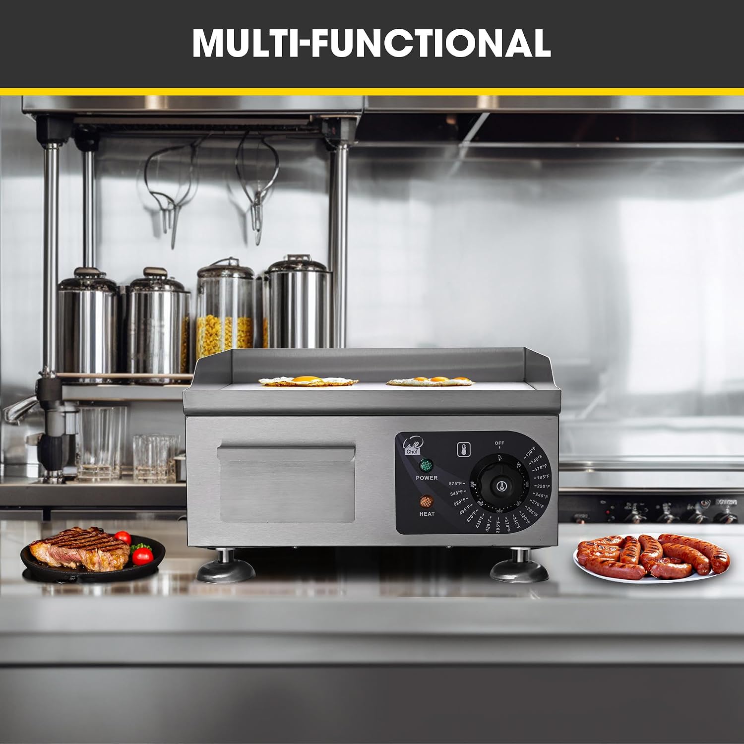 WeChef Commercial Electric Griddle 14' 1800W Countertop Griddle Flat Top Restaurant Grill Non-Stick Flat Temperature Control 122 to 572 Degrees