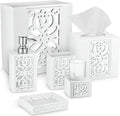 Creative Scents Mirror Janette White Bathroom Accessories Set Complete - 6 Piece Bathroom Set Includes: Soap Dispenser, Toothbrush Holder, Tumbler Cup, Soap Dish, Tissue Cover, and Wastebasket