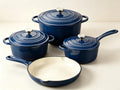 QuliMetal Enameled Cast Iron Cookware Set, 4-Piece Pots and Pans Set with Lids, 10.25' Skillet, 2QT Saucepan, 2.8QT & 4.8QT Dutch Ovens, Oven Safe to 500°F, All Stovetops Compatible - Navy Blue