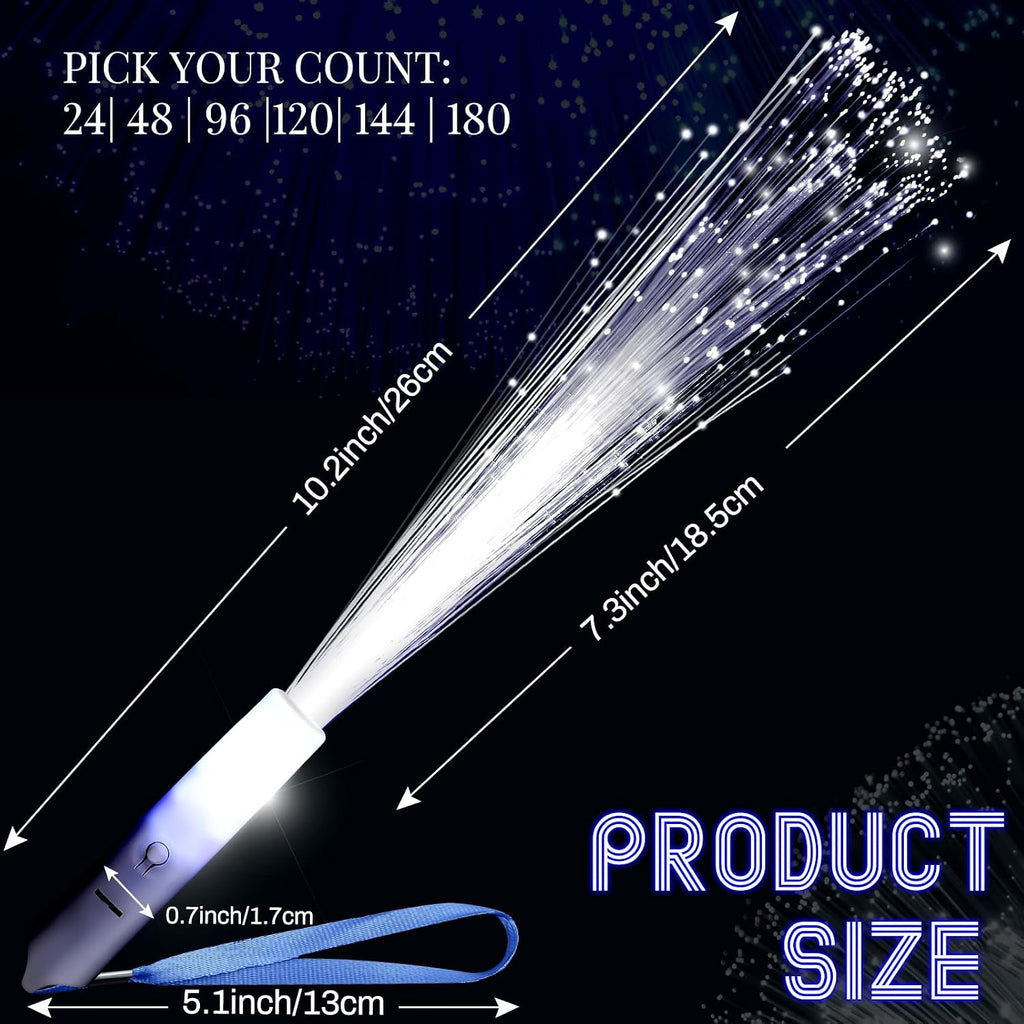 Jecery 180 Pieces White Fiber Optic Wands Bulk LED Wedding Sparklers Send off Light up Wand Sticks with 3 Modes Flashing for Bridal Shower Reception Birthday Glow in the Dark Party Favors Supplies