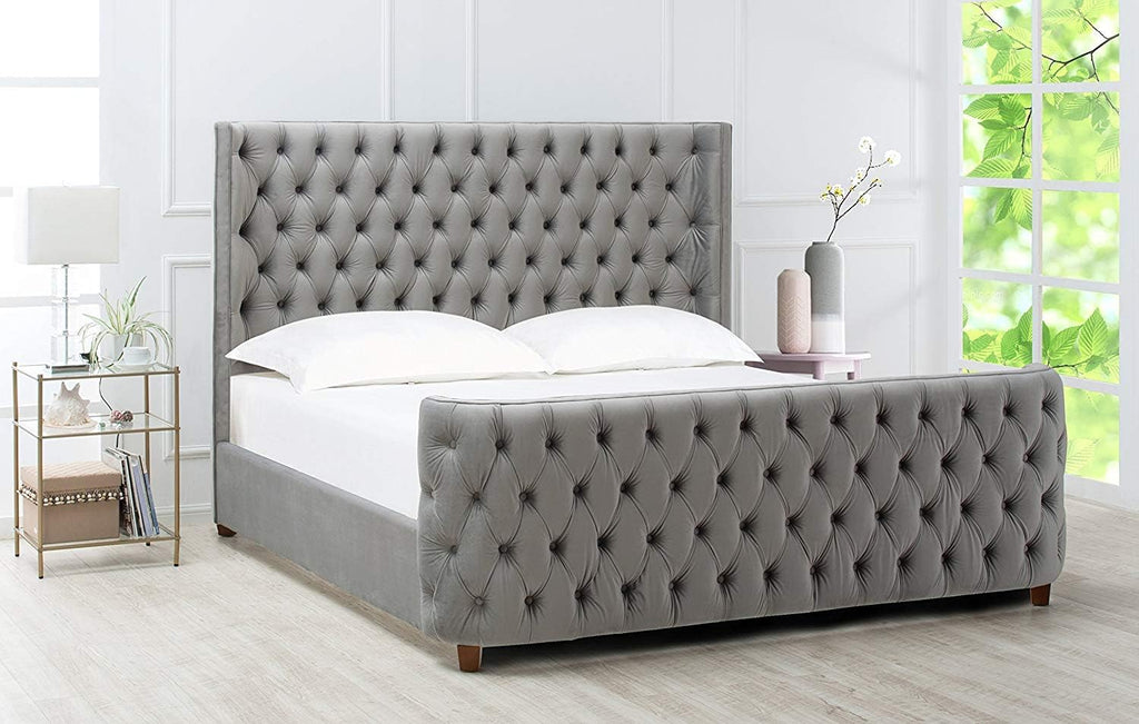 Jennifer Taylor Home Brooklyn King Tufted Panel Bed Headboard and Footboard Set, Opal Grey Velvet
