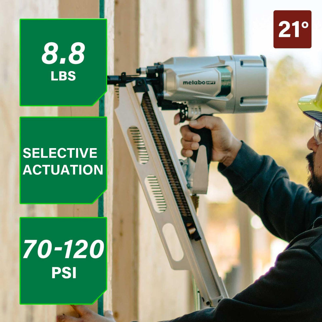 Metabo HPT Framing Nailer | High Grade Aluminum Magazine | Tool-less Depth Adjustment | Pneumatic | Framing Nails 2-Inch to 3-1/4-Inch | Rafter Hook | NR83A5(Y)